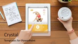  Presentation with health technology - Presentation design consisting of e health app - sport education technology and people background and a coral colored foreground