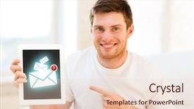  Presentation with internet communication - Slide set with e invited - education communication and internet concept background and a lemonade colored foreground