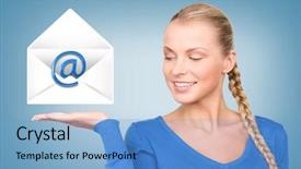  Presentation with virtual - Amazing slides having e invited - picture of smiling woman showing backdrop and a  colored foreground