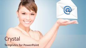  Presentation with virtual talk shows - Slides featuring e invited - picture of smiling woman showing background and a  colored foreground