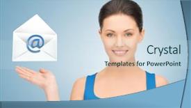  Presentation with virtual talk shows - PPT layouts having e invited - picture of smiling woman showing background and a sky blue colored foreground