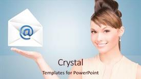  Presentation with virtual talk shows - Slide deck having e invited - picture of smiling woman showing background and a  colored foreground