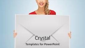  Presentation with envelope - Colorful presentation enhanced with e invited - picture of smiling woman showing backdrop and a light gray colored foreground