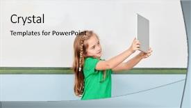  Presentation with elementary - Slide set consisting of e learning blackboard - girl as a student using background and a white colored foreground
