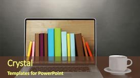  Presentation with digital books - Presentation enhanced with e-learning concept digital library background and a tawny brown colored foreground