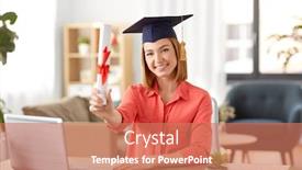  Presentation with diploma - Slide set having e-learning-education-and-people background and a coral colored foreground