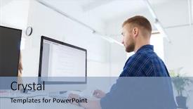  Presentation with learning technology - Beautiful slides featuring e learning system - business technology education and people backdrop and a light blue colored foreground