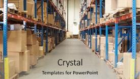  Presentation with logistics warehouse - PPT layouts consisting of e logistics - interior of warehouse with goods background and a mint green colored foreground