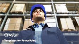  Presentation with logistics - Beautiful slides featuring e logistics - portrait of a warehouse worker backdrop and a ocean colored foreground