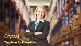  Presentation with logistics warehouse - Slides with e logistics - portrait of female manager background and a tawny brown colored foreground