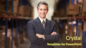  Presentation with logistics warehouse - Audience pleasing PPT theme consisting of e logistics - portrait of manager in warehouse backdrop and a tawny brown colored foreground