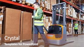  Presentation with barcode - Cool new theme with e logistics - warehouse management system workers backdrop and a tawny brown colored foreground