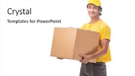  Presentation with young athletes box jumping - Audience pleasing presentation design consisting of e logistics - young male courier with box backdrop and a white colored foreground