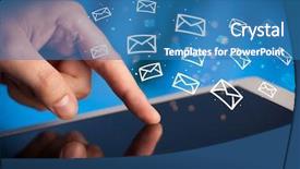  Presentation with communication - Cool new slide deck with e mail address - hand holding tablet with online backdrop and a teal colored foreground