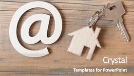  Presentation with mail - Colorful slide deck enhanced with e-mail symbol on wooden backdrop and a  colored foreground