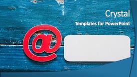  Presentation with mail - PPT theme having e-mail symbol on wooden background and a teal colored foreground