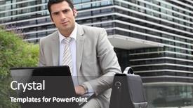  Presentation with computer - PPT layouts consisting of e marketing - businessman sat outside with laptop background and a dark gray colored foreground