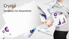  Presentation with office life - Slide deck having e marketing - businesswoman secretary throwing paper documents background and a  colored foreground
