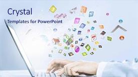  Presentation with marketing - PPT theme consisting of e marketing - close up image of laptop background and a sky blue colored foreground