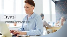  Presentation with browsing security - PPT theme with e news - serious analyst browsing background and a light blue colored foreground