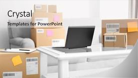  Presentation with customers - Amazing presentation having e numbers - laptop on table and parcels backdrop and a  colored foreground