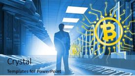  Presentation with swim against the current - Audience pleasing theme consisting of e numbers - symbol of bit coin digital backdrop and a light blue colored foreground