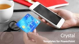  Presentation with smart card - Beautiful presentation design featuring e numbers - woman holding credit card backdrop and a coral colored foreground