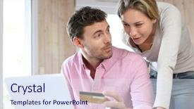  Presentation with credit card - Colorful theme enhanced with e payment - couple using credit card backdrop and a sky blue colored foreground