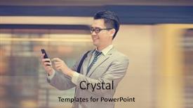  Presentation with smart - PPT layouts consisting of e platform - asian businessman using smart phone background and a coral colored foreground