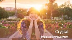  Presentation with bicycle - Presentation theme enhanced with e sports - girl portrait on bicycle background and a coral colored foreground