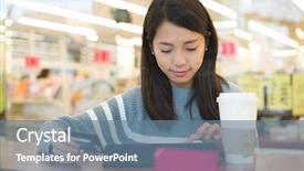  Presentation with credit card - PPT theme consisting of e ticket - woman using credit card background and a seafoam green colored foreground