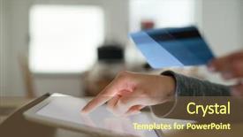  Presentation with credit card - Beautiful theme featuring e ticket - woman using credit card backdrop and a tawny brown colored foreground