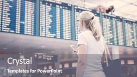  Presentation with airport timetable - PPT layouts enhanced with e ticket - young blonde woman with phone background and a gray colored foreground