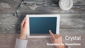  Presentation with education technology - Slide set with e top up - business education people advertisement background and a coral colored foreground