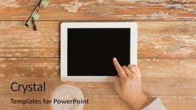  Presentation with education technology - Slide set consisting of e top up - business education people and technology background and a coral colored foreground