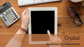  Presentation with technology education - PPT theme consisting of e top up - business education technology and people background and a coral colored foreground