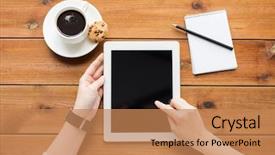  Presentation with technology in adult education - Presentation theme having e top up - business education technology and people background and a coral colored foreground