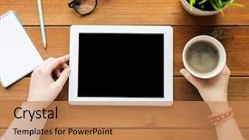  Presentation with education technology - Slide deck featuring e top up - business education technology people background and a coral colored foreground