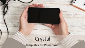  Presentation with smartphone - Theme with e top up - businesswoman using her smartphone background and a  colored foreground