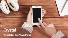  Presentation with wireless charging mobiles smartphone - Colorful slide deck enhanced with e top up - businesswoman using her smartphone backdrop and a  colored foreground