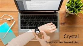  Presentation with business communication - Slides with e top up - communication business people and technology background and a coral colored foreground