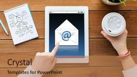  Presentation with business communication - Slides enhanced with e top up - communication business technology and people background and a coral colored foreground