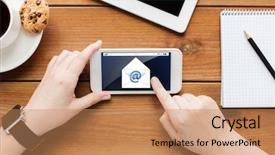  Presentation with business communication - Colorful PPT layouts enhanced with e top up - technology business communication people backdrop and a coral colored foreground