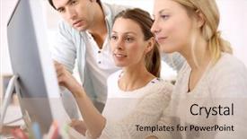  Presentation with young business people - Audience pleasing theme consisting of student project - group of young people backdrop and a coral colored foreground