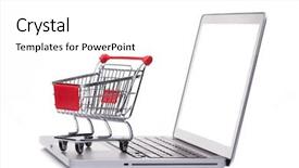  Presentation with shopping - Presentation theme consisting of e trade - shopping cart on laptop computer background and a white colored foreground