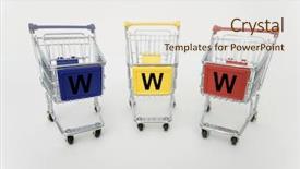  Presentation with internet - Colorful presentation enhanced with e trade - three internet- shopping carts isolated backdrop and a sky blue colored foreground