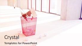  Presentation with bin - Beautiful PPT theme featuring e waste - laptop and crumpled papers backdrop and a cream colored foreground