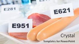  Presentation with food additives - Presentation design having e621 monosodium glutamate msg additives background and a coral colored foreground