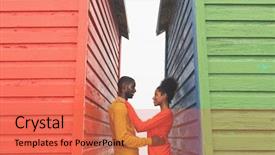  Presentation with healthy workplace full length side view - Beautiful presentation featuring each other between beach huts backdrop and a coral colored foreground