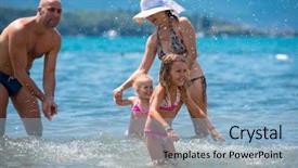 Presentation with summer holiday - Audience pleasing presentation design consisting of young happy couple with cute little daughters having fun while splashing each other in the shallow water of the sea during summer vacation healthy family holiday concept backdrop and a light blue colored foreground